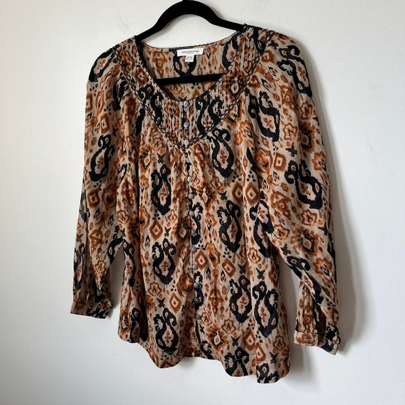 beachlunchlounge Penelope Button Front Blouse Long Sleeve Flowy Boho Womens XS - Picture 4 of 13